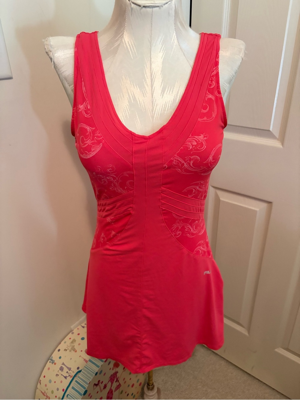 Fila Pink Scoop tennis dress with Tonal Swirl Print size Small